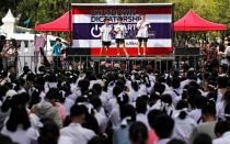 Anti-government protesters and students attend a demonstration in Bangkok