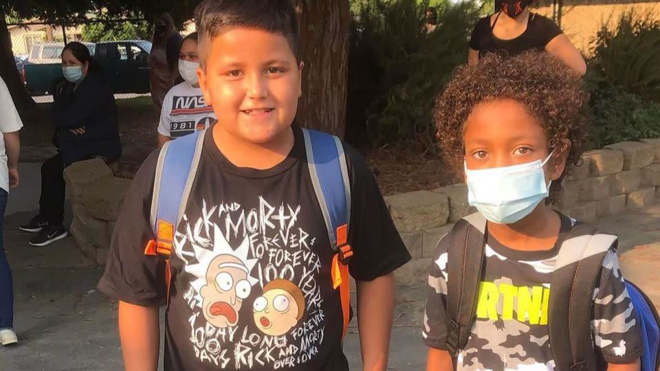 Frankie Rosiles, left, and Trevon Alfred, are seen here with their backpacks in an undated picture. Trevon says he thinks of his best friend every day. - Courtesy Melody Dunning