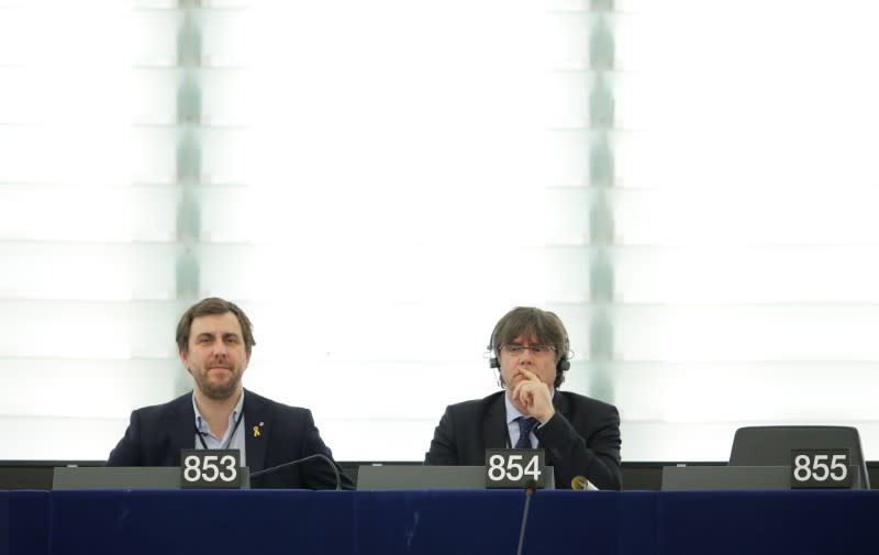 Former members of the Catalan government Puigdemont and Comin attend their first plenary session as members of the European Parliament in Strasbourg