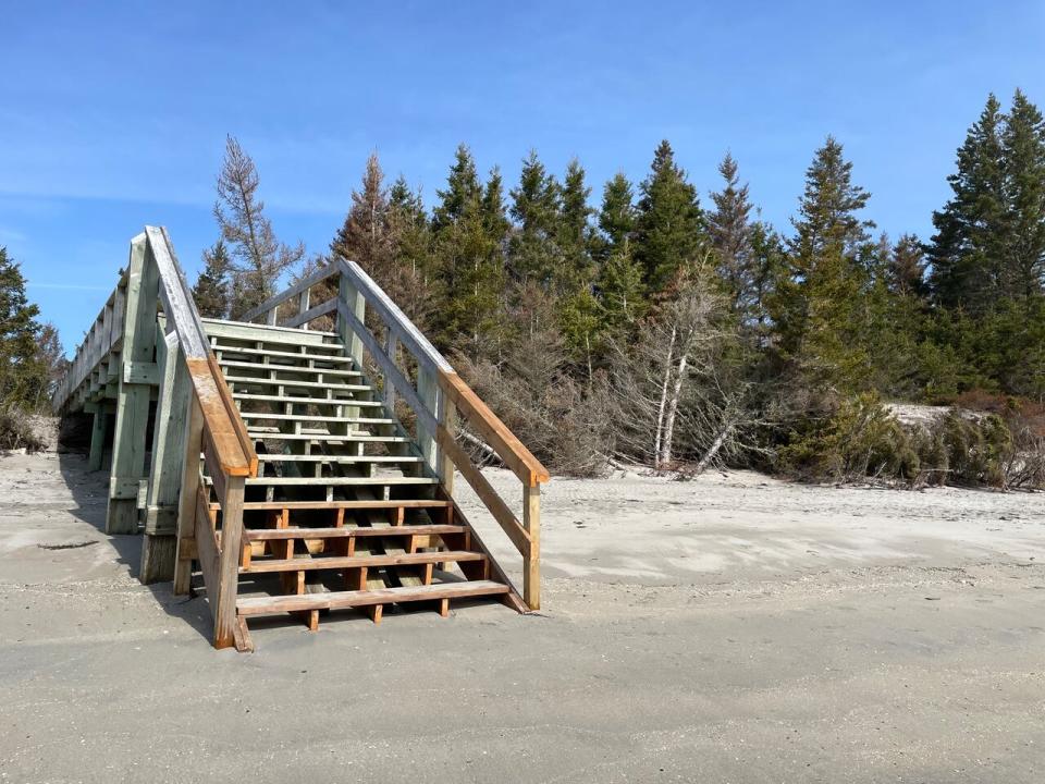 Repairs were carried out to the large set of stairs at the far end of the beach, at the end of the boardwalk over the Salt Marsh Trail. 