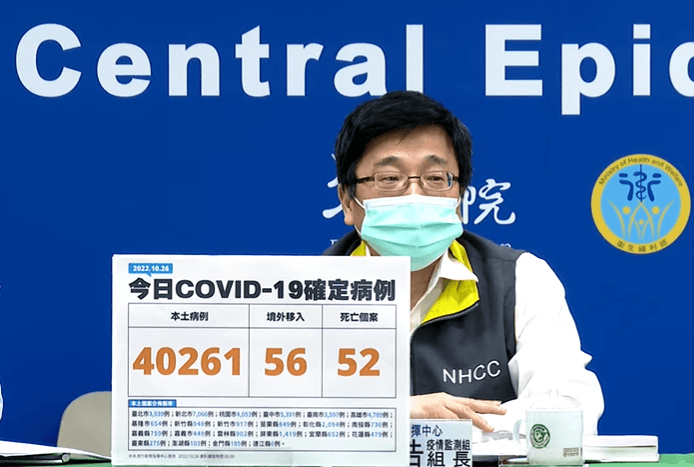 指揮中心公佈，26日新增40,317例COVID-19確定病例，其中有40,261例本土個案。（翻攝自疾管署YouTube）