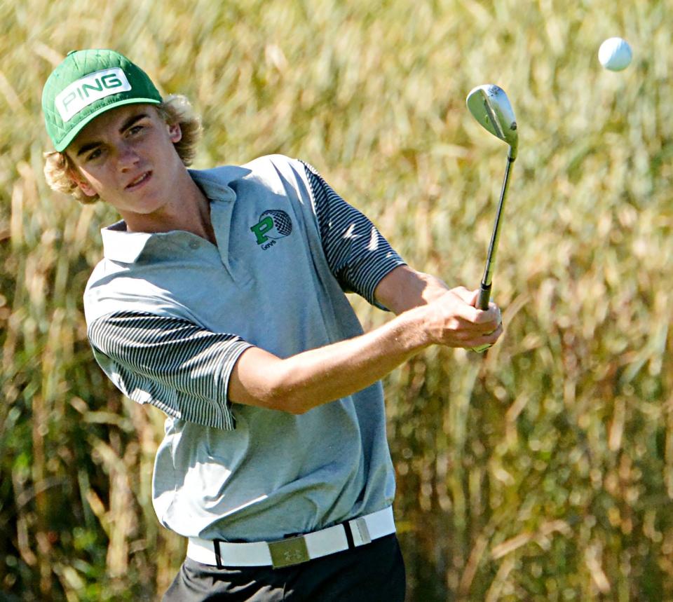 Pierre's Nicklaus Bothun shot a 2-under 70 on Monday, Oct. 3, 2022 in the opening round of the state Class AA high school boys golf tournament at the Lakeview Golf Course in Mitchell.