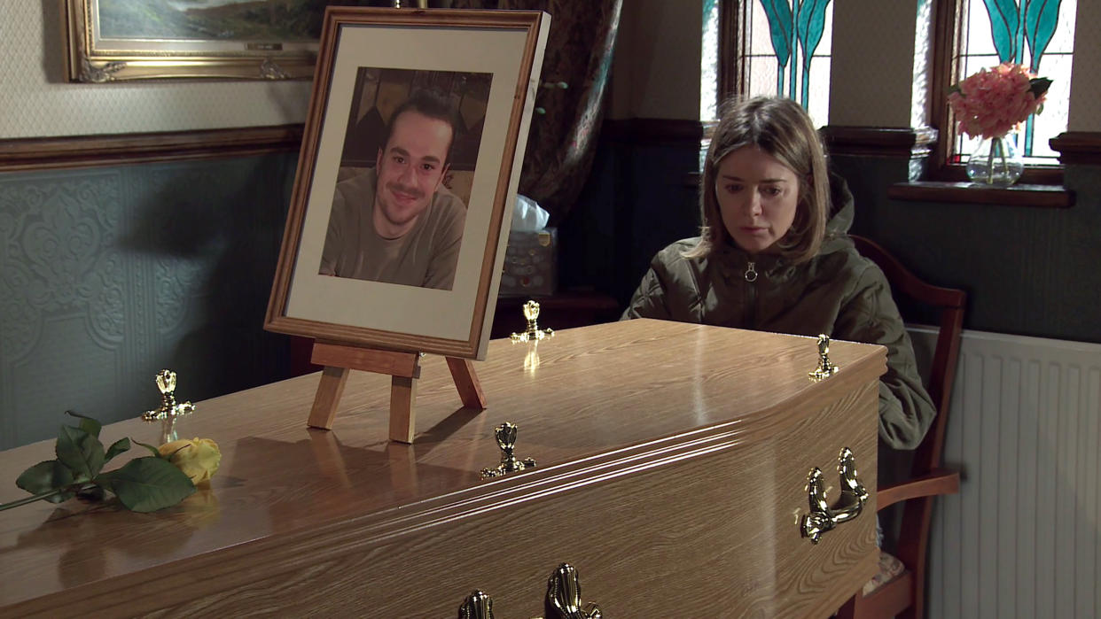 FROM ITV

STRICT EMBARGO - No Use Before Tuesday 25th May 2021

Coronation Street - Ep 10339

Monday 31st May 2021

Sat beside Sebâ€™s coffin, Abi Franklinâ€™s [SALLY CARMAN] heart breaks as she tells him how she wishes sheâ€™d been a better Mum.

Picture contact David.crook@itv.com 

This photograph is (C) ITV Plc and can only be reproduced for editorial purposes directly in connection with the programme or event mentioned above, or ITV plc. Once made available by ITV plc Picture Desk, this photograph can be reproduced once only up until the transmission [TX] date and no reproduction fee will be charged. Any subsequent usage may incur a fee. This photograph must not be manipulated [excluding basic cropping] in a manner which alters the visual appearance of the person photographed deemed detrimental or inappropriate by ITV plc Picture Desk. This photograph must not be syndicated to any other company, publication or website, or permanently archived, without the express written permission of ITV Picture Desk. Full Terms and conditions are available on  www.itv.com/presscentre/itvpictures/terms