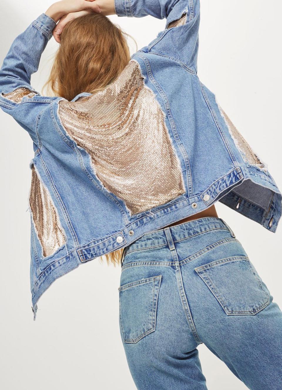 Topshop MOTO Chainmail Denim Jacket, $280, Topshop