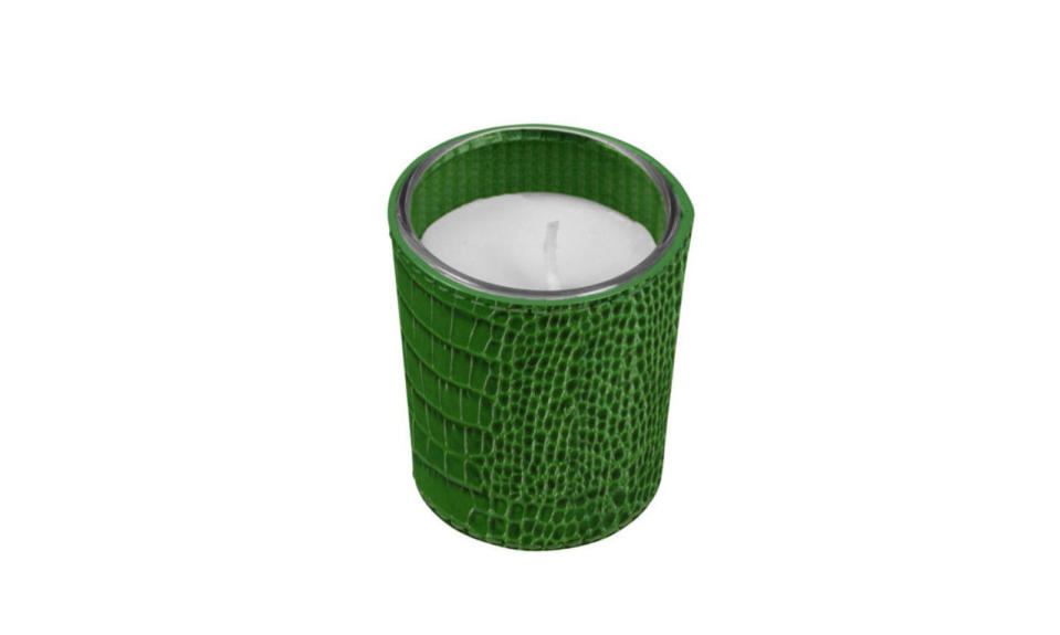 <p>Crocodile Style Calfskin candle holder, $43, <a href="https://www.lucrin.com/mini-decorative-candle-light-green-crocodile-style-calfskin.htm?CAWELAID=620008270000106831&_bk=&_bt=58251265053&_bm=&_bn=g&gclid=CLK0jcaixswCFQZkhgodHZQPwg" rel="nofollow noopener" target="_blank" data-ylk="slk:Lucrin;elm:context_link;itc:0;sec:content-canvas" class="link ">Lucrin</a></p>