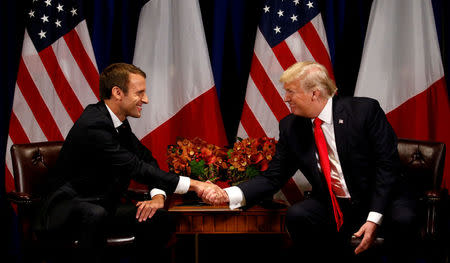 U.S. President Donald Trump meets French President Emmanuel Macron in New York, U.S., September 18, 2017. REUTERS/Kevin Lamarque/Files