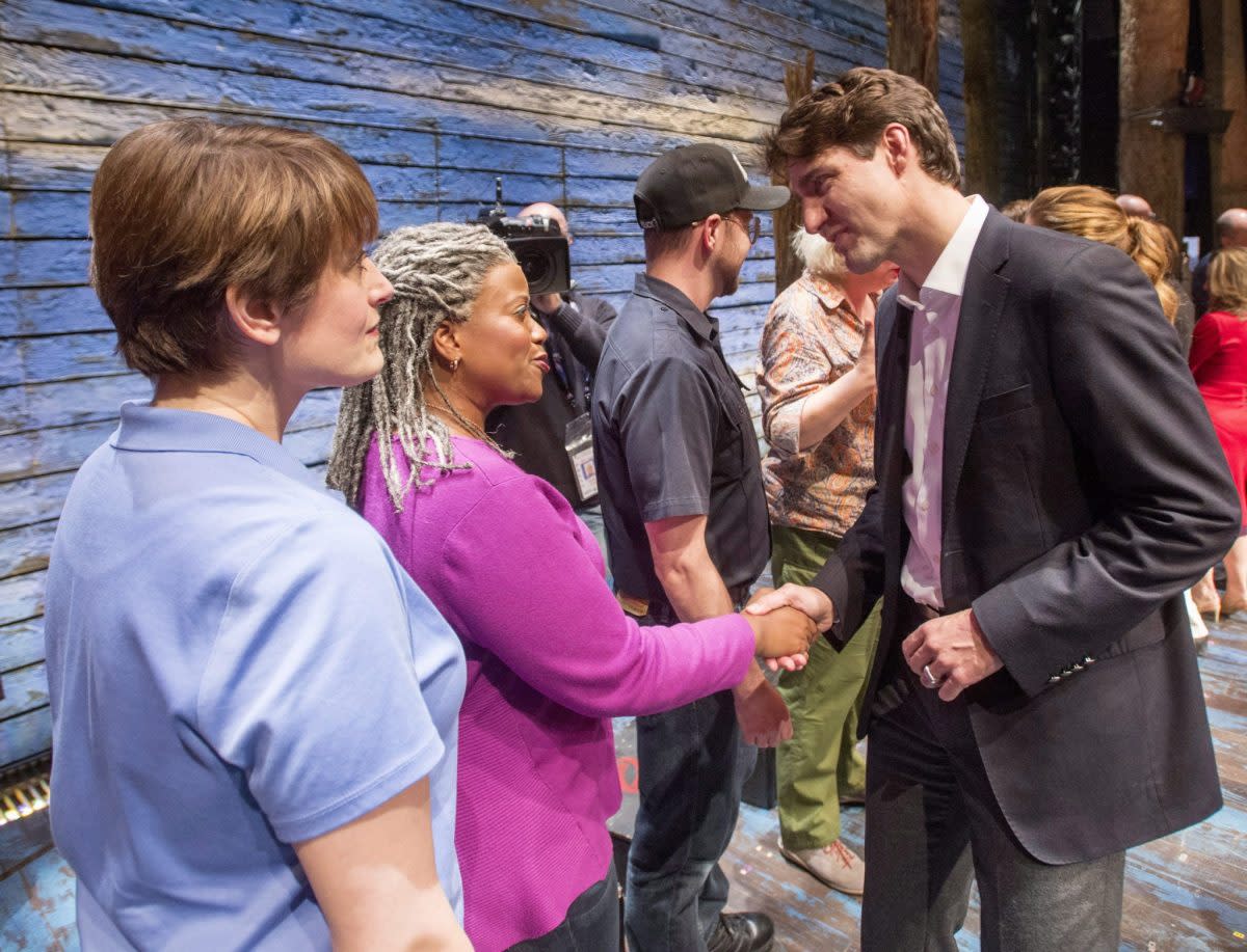 Prime Minister Justin Trudeau greeted attendants at a showing of Broadway's Come From Away. Photo from CP