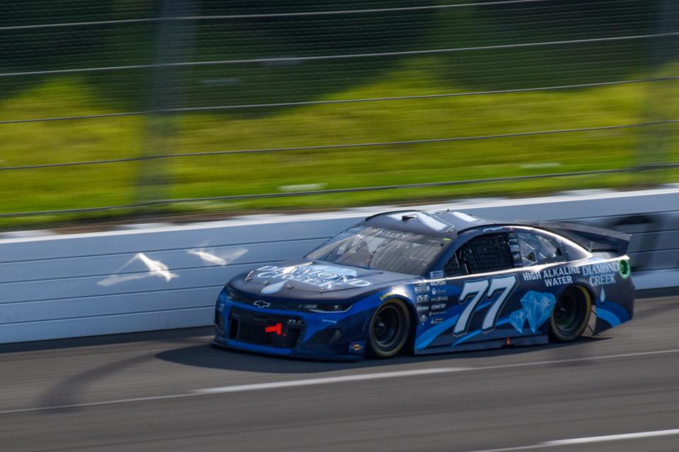 No. 77 Cup Series driver Justin Allgaier speeds along at Pocono Raceway in Long Pond on Sunday, June 27, 2021. Allgaier finished the Explore the Pocono Mountains 350 Cup race in 25th place after competing in the Xfinity series race the same day.