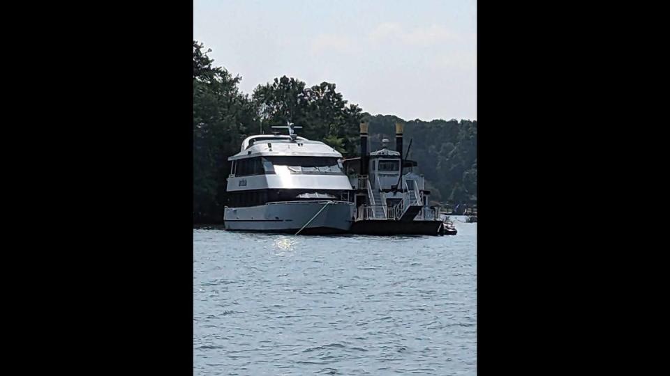 Boater Dustin Metz of Denver, N.C., took this photo of the Lady of the Lake and Catawba Queen boats anchored and tied together at marker D5 south of Stutts Marina on the lake.