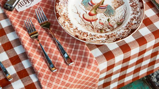 the fall table setting at a farmhouse on a 10 acre pecan grove in the mississippi delta designed by holly audrey williams and rachel hardage barrett