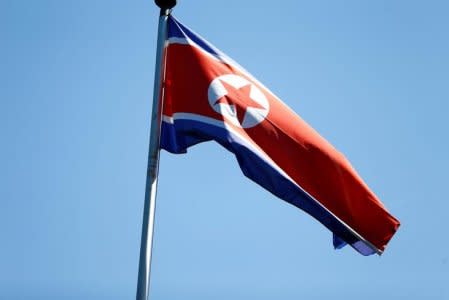 The flag of North Korea is seen in Geneva, Switzerland, June 20, 2017. REUTERS/Pierre Albouy