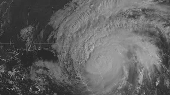 Hurricane Matthew moves along the coast of Florida on Oct. 7, 2016.