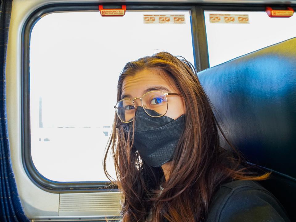 The author in an Amtrak Acela First class car