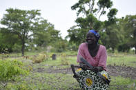 Marthe Noudjinaibaye, a mother of six children, is photographed at her farm in Binmar, Chad, Friday, July 19, 2024. (AP Photo/Robert Bociaga)