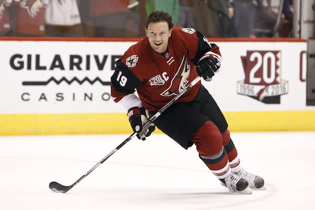 Arizona Coyotes' Shane Doan skates during pre-game warm up before an NHL hockey game against the Dallas Stars, Tuesday, Dec. 27, 2016, in Glendale, Ariz. (AP Photo/Ralph Freso)