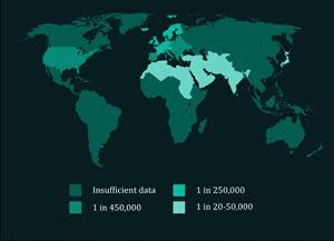 Figure 1 The worldwide incidence of xeroderma pigmentosum (XP)