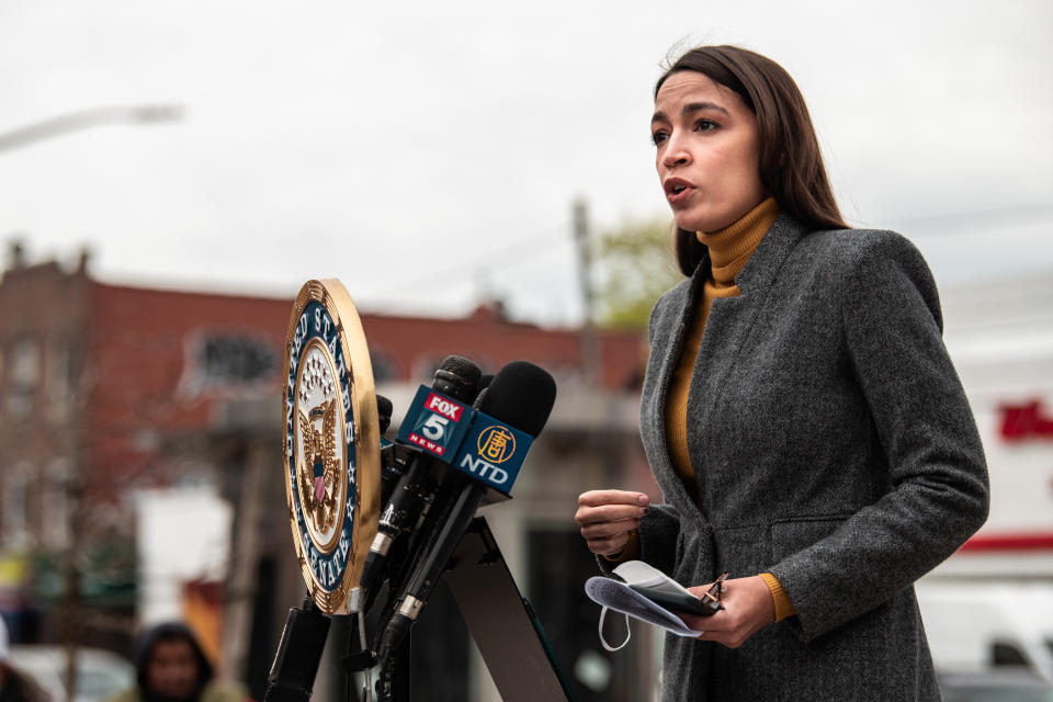 Rep. Alexandria Ocasio-Cortez cast the lone vote against an interim relief package in late April, reflecting the left's lack of a unified strategy to shape COVID-19 legislation. (Photo: Scott Heins/Getty Images)