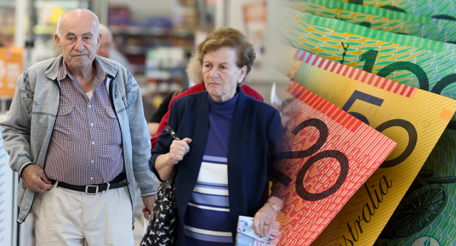 Budget 2023: A composite image of elderly Australians and Australian money.