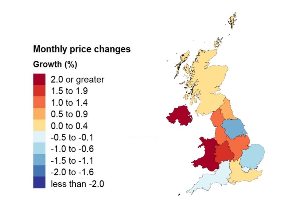 How much average UK prices rose between October and November 2019. Darker colours indicate faster growth. Chart: HM Land Registry