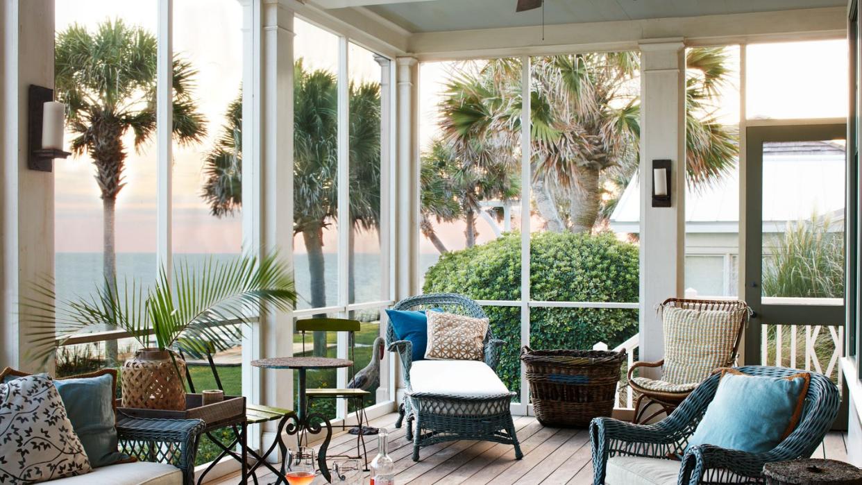 a living room with a patio area