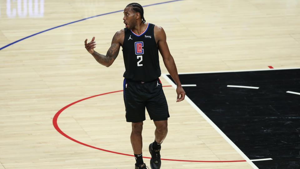 LOS ANGELES, CA - MAY 25:  Los Angeles Clippers forward Kawhi Leonard (2) during game two of the first round of the NBA playoffs between the Dallas Mavericks and the Los Angeles Clippers on May 25, 2021, at Staples Center in Los Angeles, CA. (Photo by Jevone Moore/Icon Sportswire via Getty Images)