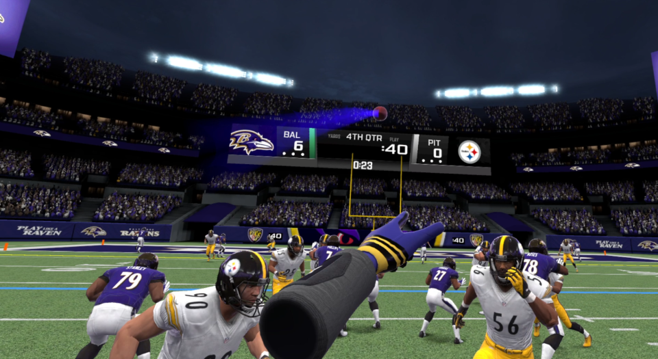 Screen shot from StatusPRO Inc.'s NFL PRO ERA virtual reality football game.