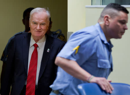 Ex-Bosnian Serb wartime general Ratko Mladic appears in court at the International Criminal Tribunal for the former Yugoslavia (ICTY) in the Hague, Netherlands November 22, 2017. REUTERS/Peter Dejong/Pool