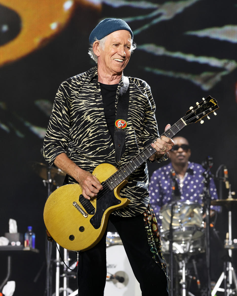 HOUSTON, TEXAS - APRIL 28:  Keith Richards performs on stage during The Rolling Stones' 'STONES TOUR '24 HACKNEY DIAMONDS' at NRG Stadium on April 28, 2024 in Houston, Texas. (Photo by Kevin Mazur/Getty Images for RS)