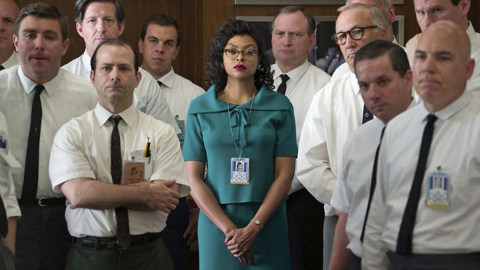 Taraji P Henson as Katherine Johnson surrounded by male engineers in Hidden Figures