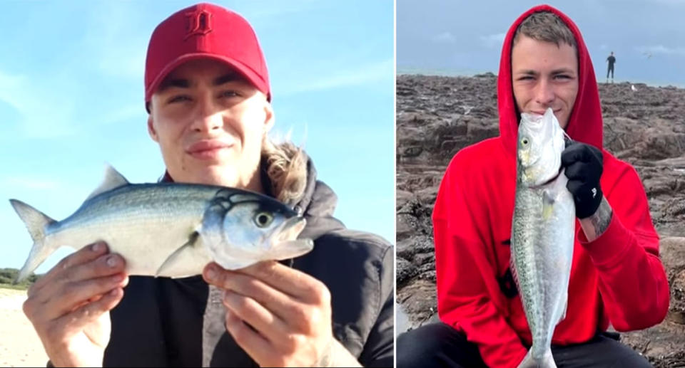 Brenden Buxton Hurd holding fish while rock fishing