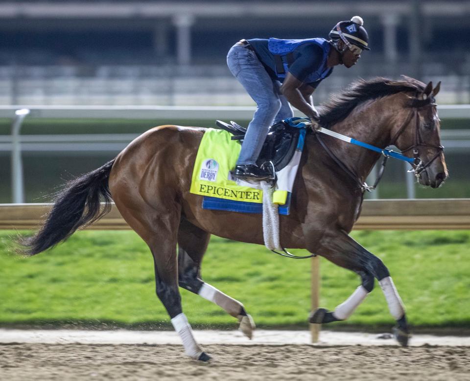 Kentucky Derby hopeful Epicenter puts in a final workout atChurchill Downs one week before the race. April 30, 2022