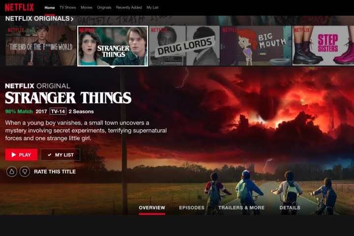 The Strangers Things title screen on Netflix.