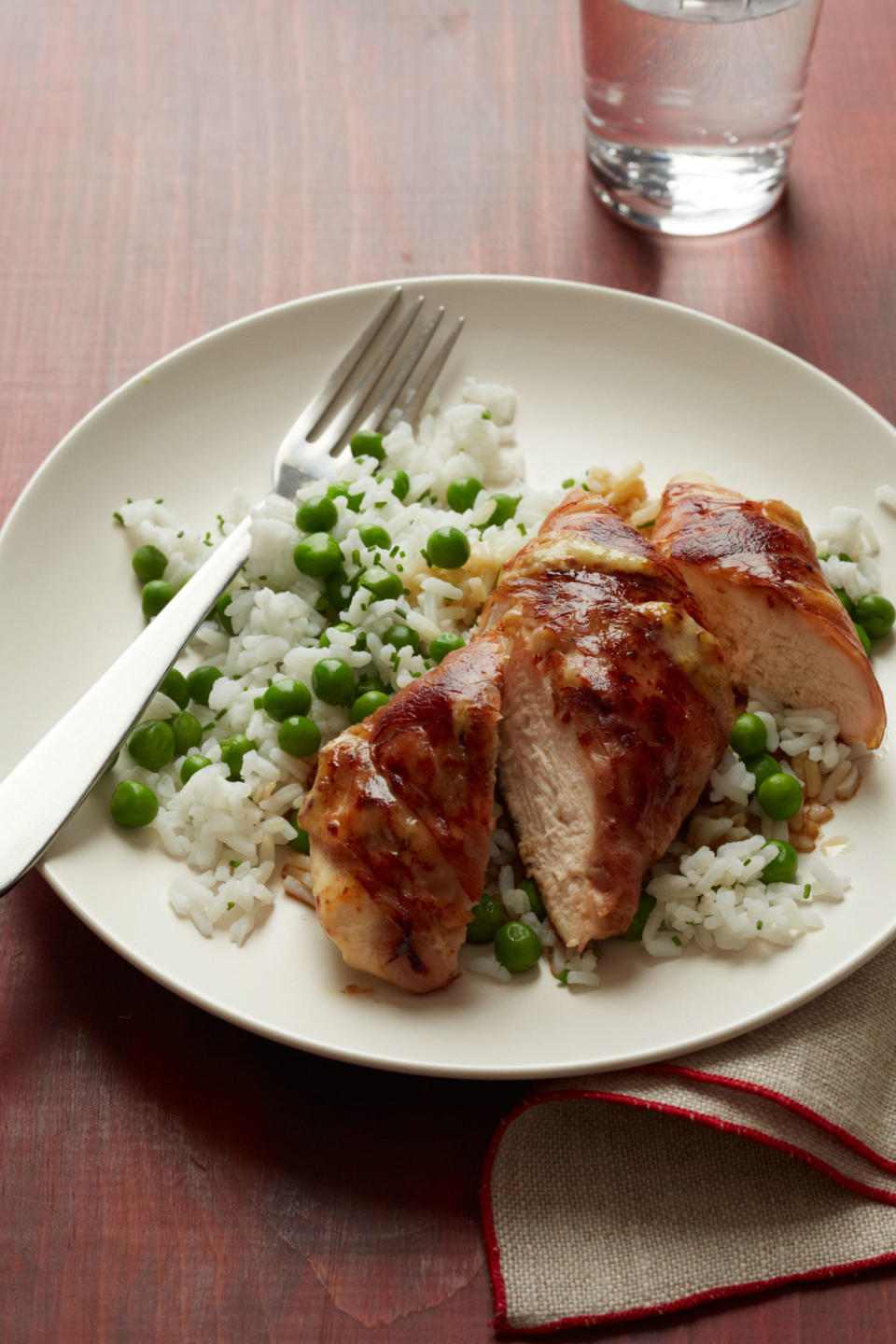 Crispy Ham and Cheese and Chicken with Sweet Peas and Rice