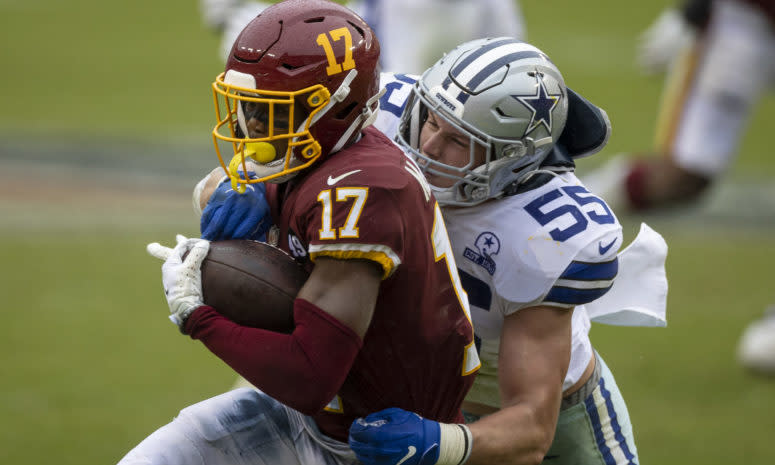 Washington wide receiver Terry McLaurin gets tackled.