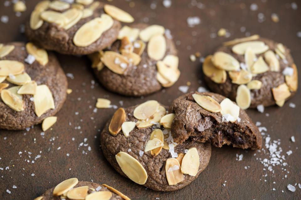 This image released by Milk Street shows a recipe for Triple Chocolate Almond Cookies. (Milk Street via AP)