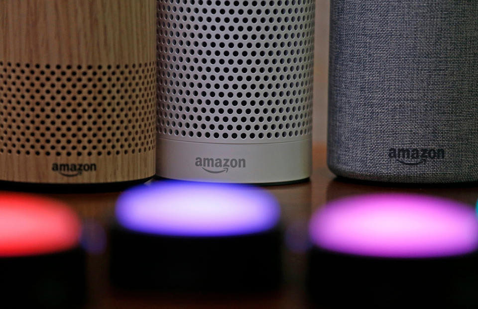 A trio of different Amazon Echo speakers