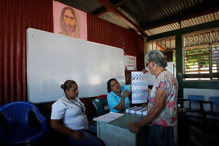 A woman waits for electoral officials to check her identification documents before voting during the Nicaragua's presidential elections at a polling station in Managua November 6, 2016. REUTERS/Oswaldo Rivas