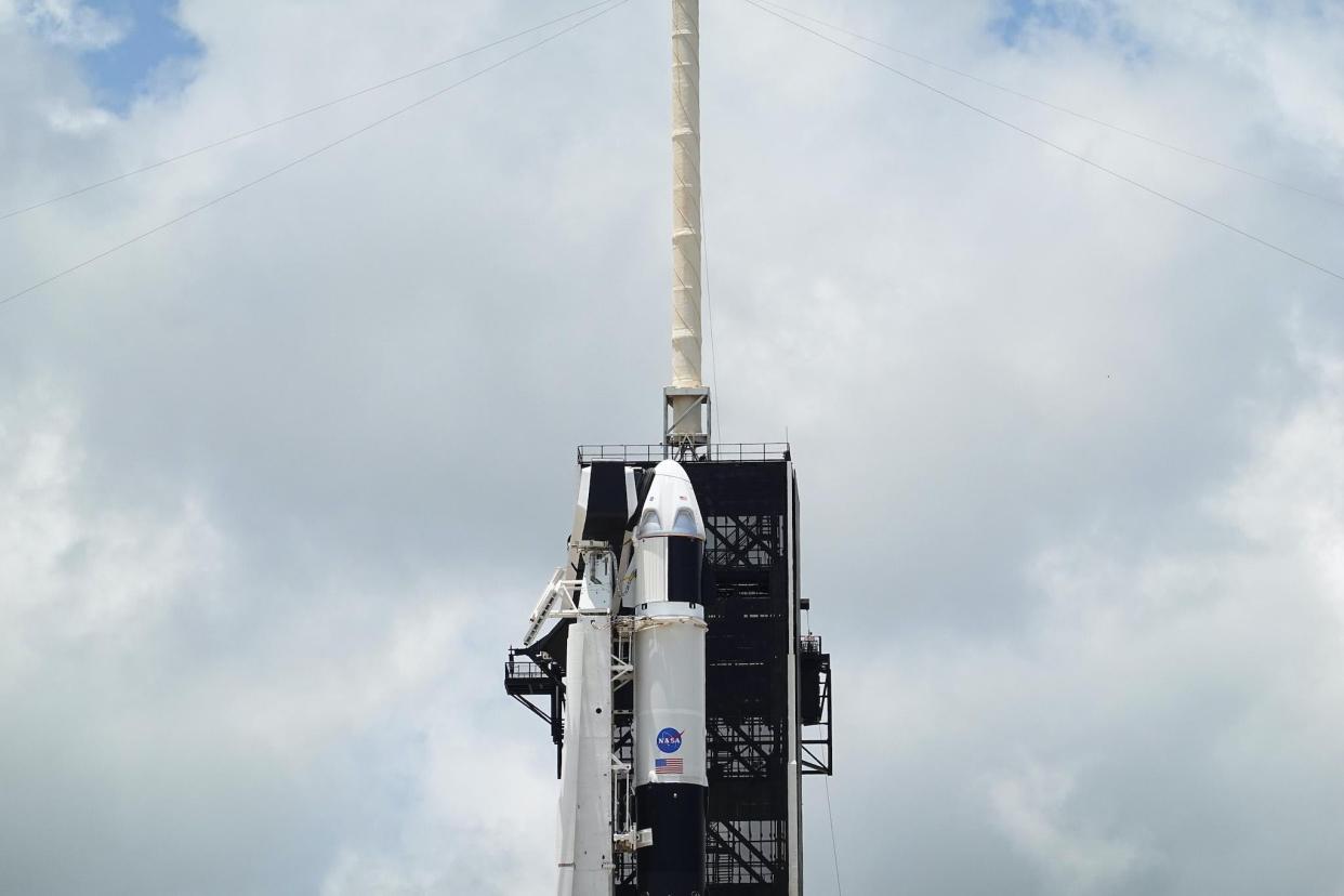 The SpaceX Falcon 9 rocket with the Crew Dragon spacecraft attached is seen on launch pad 39A at the Kennedy Space Center on May 29, 2020 in Cape Canaveral, Florida: Joe Raedle/Getty Images