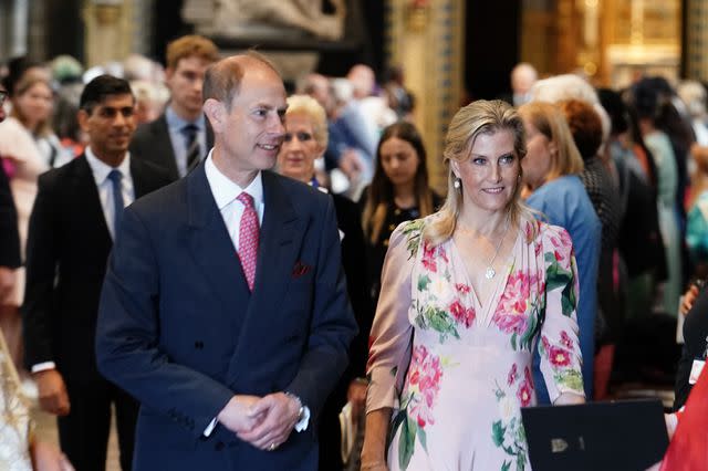 <p>Jordan Pettitt - Pool/Getty</p> Prince Edward and Sophie attend the NHS anniversary ceremony as part of the health service's 75th anniversary celebrations at Westminster Abbey on July 5.