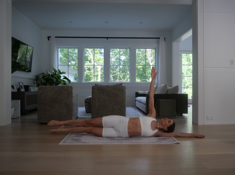 <p>Wood-Tepperberg swears by this move that tones the inner thighs, glutes and even your core. You don't need any equipment for this movement, and it's one of the popular inner thigh exercises. </p><p><strong>How to: </strong></p><ol><li>Lay down on your side and make sure your head, hips and heels are in one long plane. </li><li>Place your fingertips on the floor to stabilize the body or for an added challenge you can lift the top arm to the ceiling. </li><li>Engage your core and glutes, squeeze your heels together and externally rotate your toes. </li><li>Lift both legs off the ground about an inch, try to hold up for 10 seconds and then release back down. Be sure to repeat on the opposite side.</li></ol><p><strong>Muscles worked: </strong>Inner thighs, outer thighs, glutes, core</p>