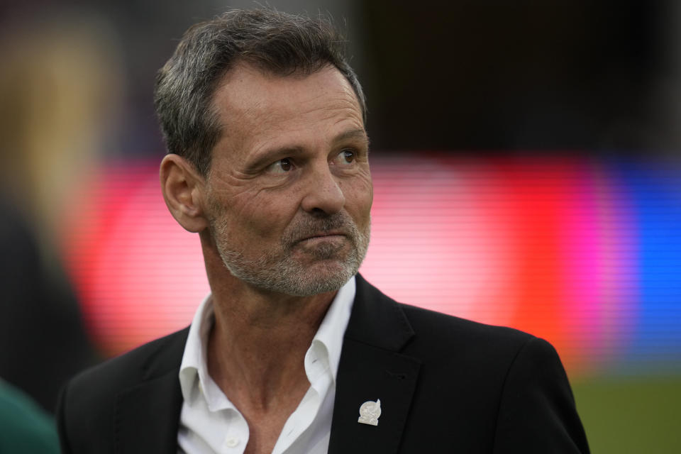 Mexico manager Diego Cocca looks on before a friendly soccer match against Cameroon Saturday, June 10, 2023, in San Diego. (AP Photo/Gregory Bull)