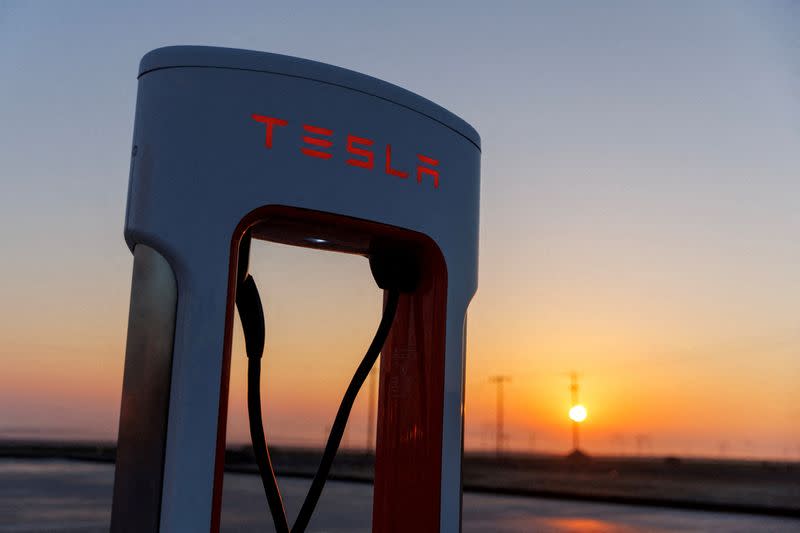 FILE PHOTO: A Tesla supercharging station in California