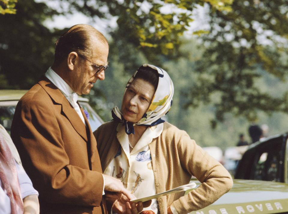 1982: The queen and Prince Philip chatting during the Royal Windsor Horse Show on the grounds of Windsor Castle on May 16, 1982.