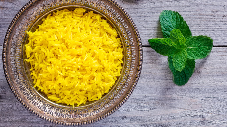 bowl of yellow turmeric rice