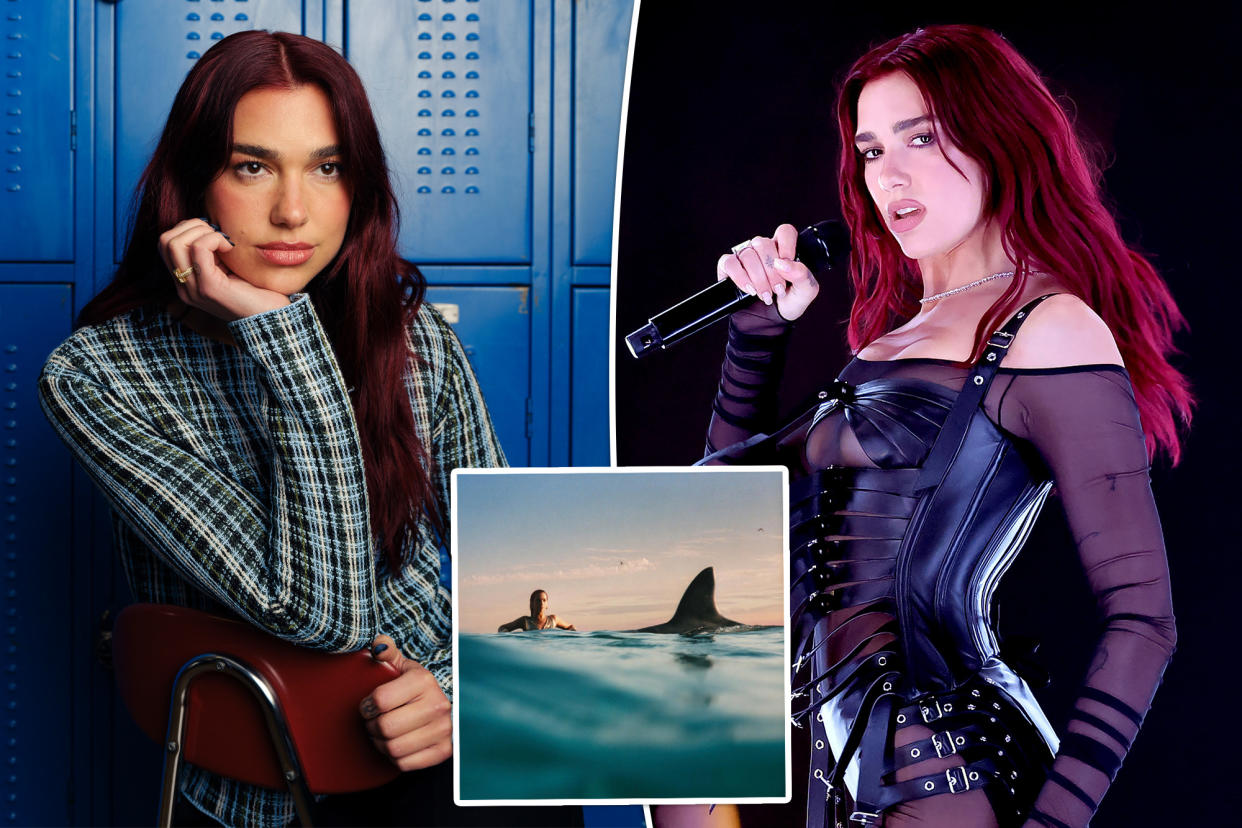 Two pics of Dua Lipa and the cover of her new album 