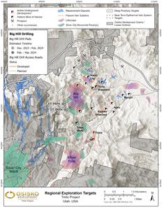 Lithocap highlights of porphyry target areas and drill pad locations