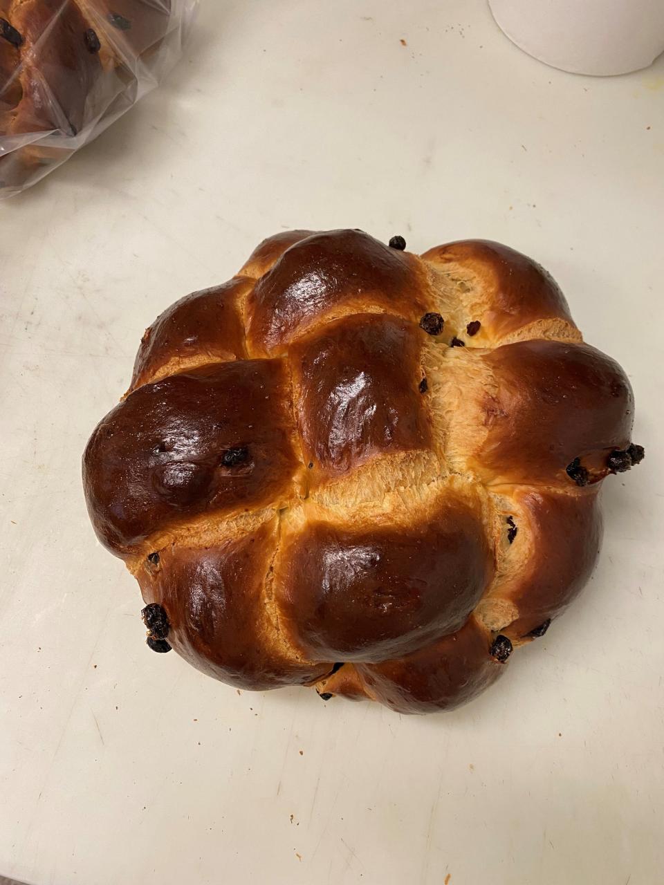 Round raisin challah at French bakery La Tabatiere in Closter.