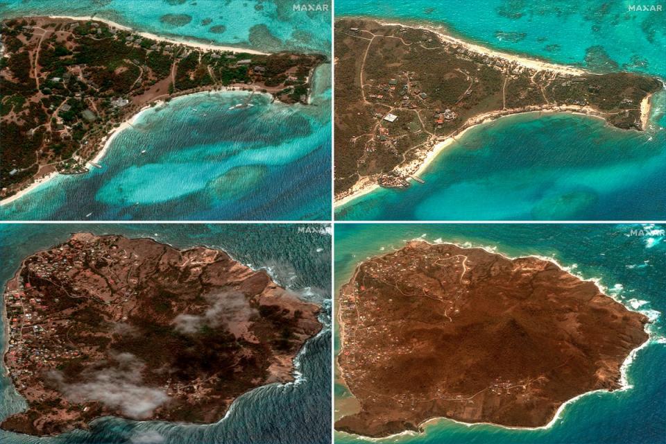 Before and after images show the widespread destruction caused by Beryl on Grenada's Petite Martinique and St Vincent and the Grenadines' Petit St Vincent island (Satellite Image ©2024 Maxar Technologies)