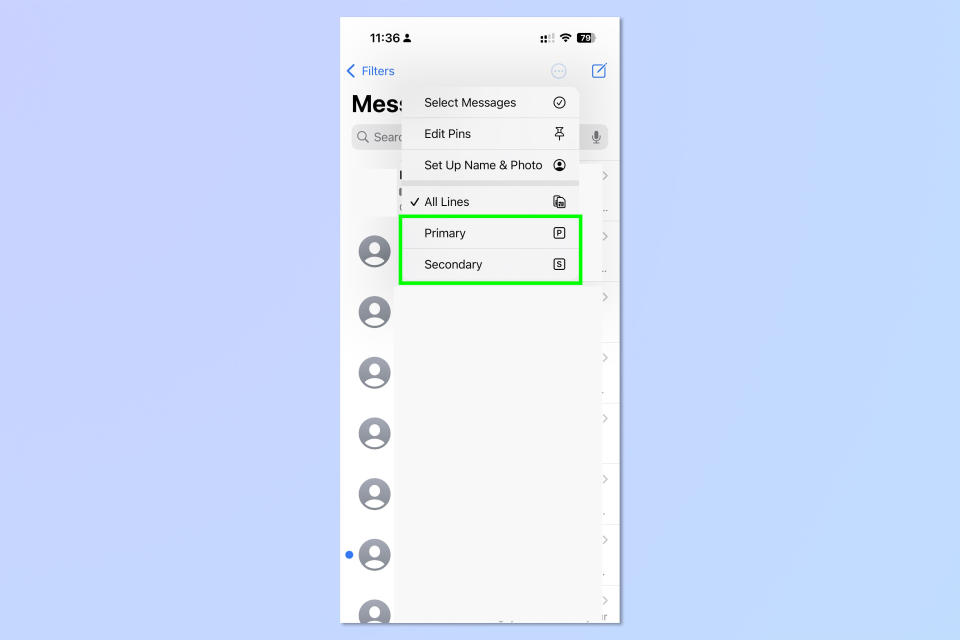 A screenshot showing how to enable dual SIM message filtering on iPhone