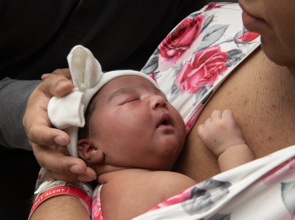 Billy and Tiffany Turner, both Leap Year babies, with their second child, Mya Marie, a newborn Leap Day baby at Summa Akron City Hospital on Friday, March 1.